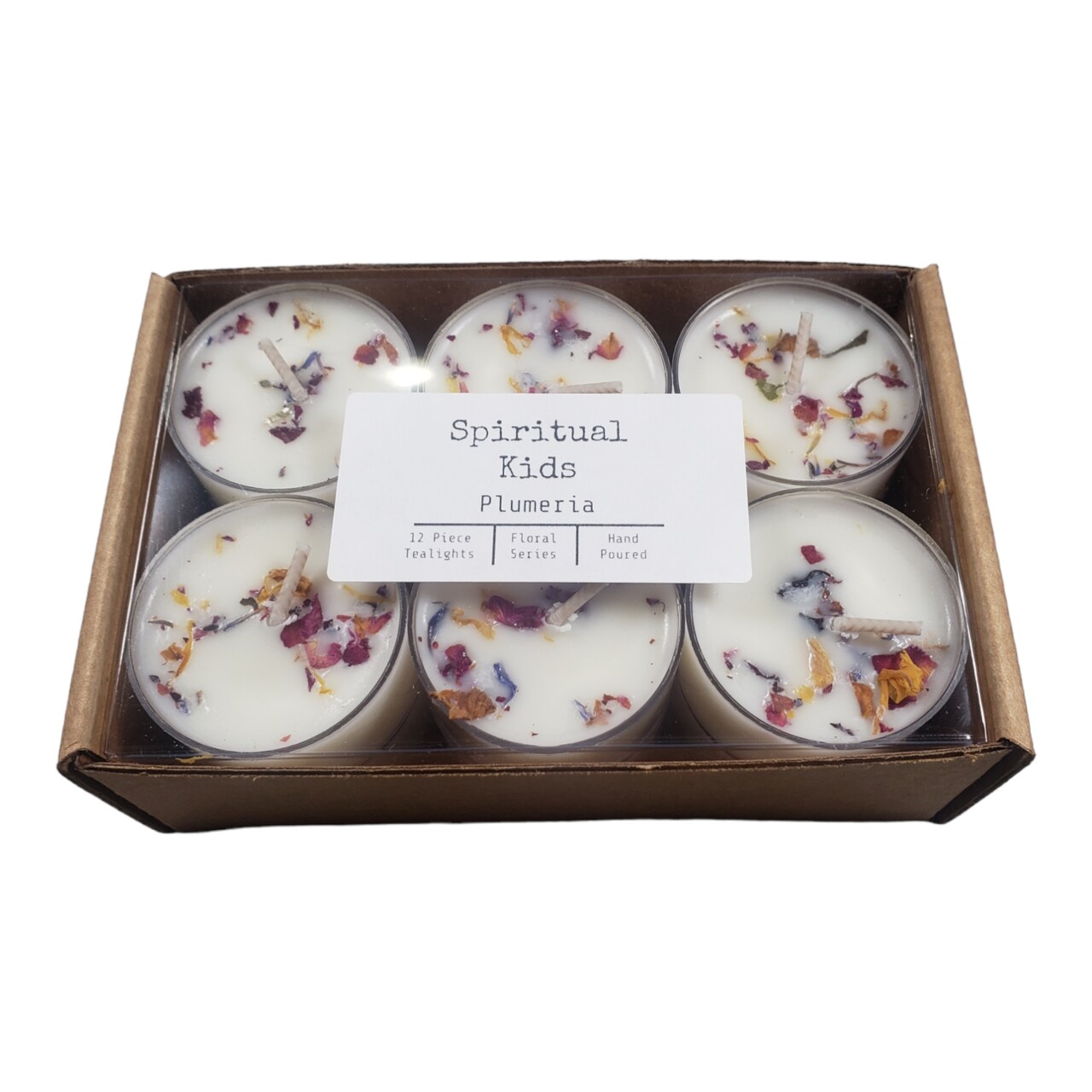 Plumeria Natural Soy Wax Tealights 12 Count Hand Poured with Fragrant/Essential Oils & Dried Flowers | Christmas Gift | Wedding Favors | Floral Scent